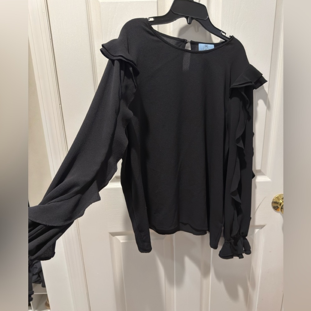 CeCe Black Ruffle Sleeve Blouse